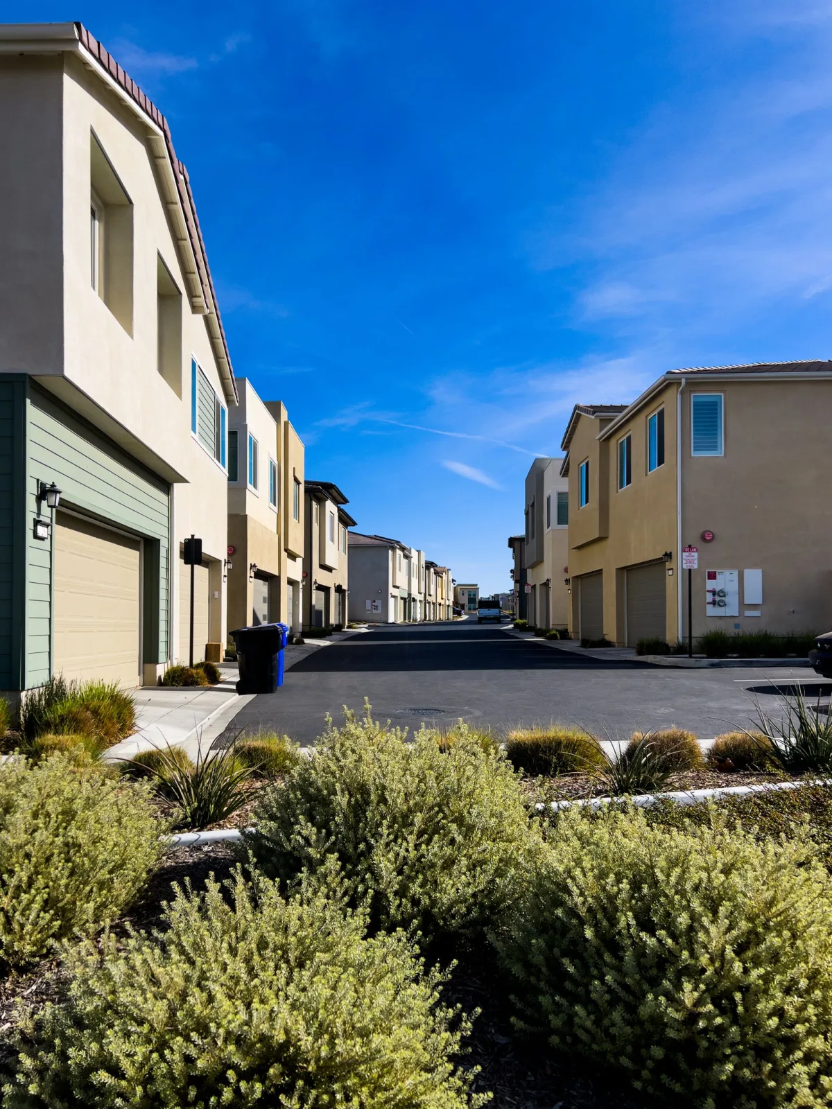 A modern suburban Katy-area neighborhood street on a clear Houston day